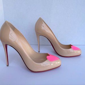 SOLD. Christian Louboutin Doracora Pink Heart 100 Patent Leather Pumps 39.5